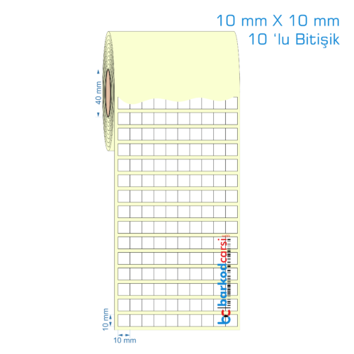 10x10 mm Kuşe / Vellum / Termal Etiket (10 'lu Bitişik)