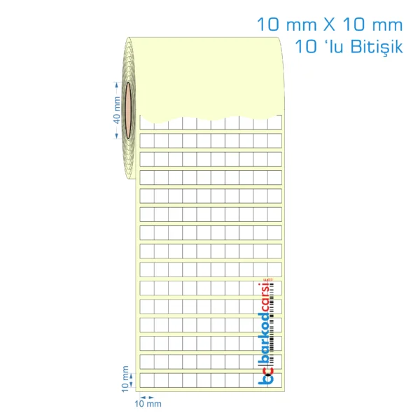 10x10 mm Kuşe / Vellum / Termal Etiket (10 'lu Bitişik)