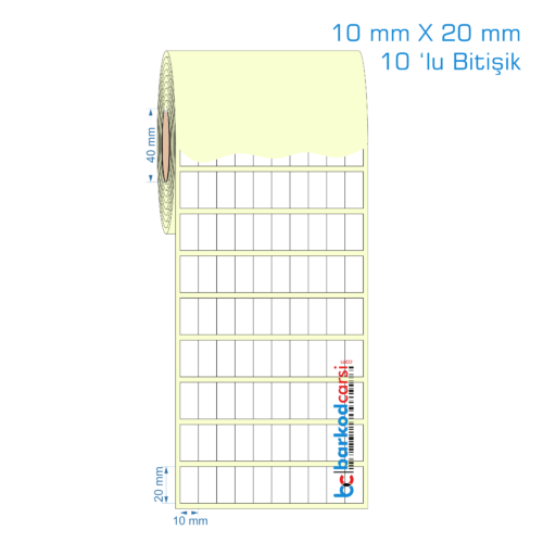 10x20 mm Kuşe / Vellum / Termal Etiket (10 'lu Bitişik)