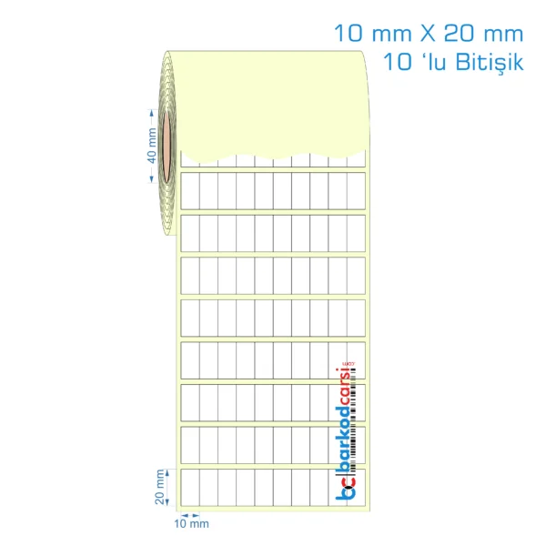 10x20 mm Kuşe / Vellum / Termal Etiket (10 'lu Bitişik)