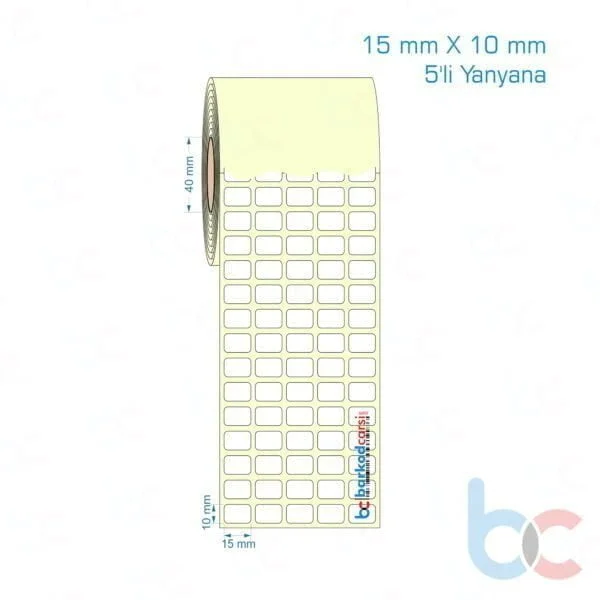 15x10 mm 5'li Yanyana Etiket (Kuşe, Vellum, Eko / Lamine Termal) Fiyatları
