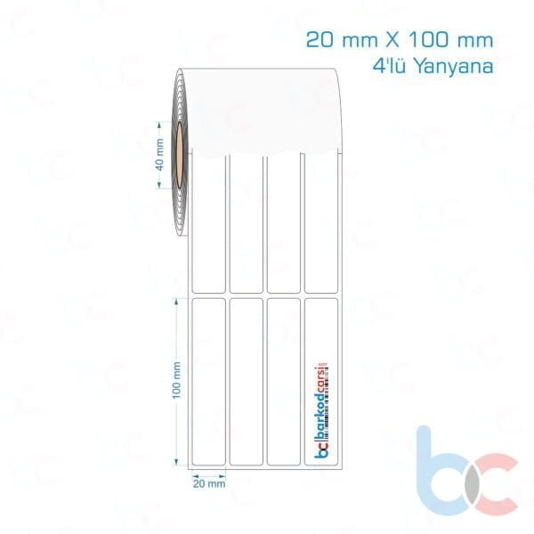 20x100 mm 4'lü Yanyana Opak / Mat PP, Fastyre Etiket (Fiyatları)