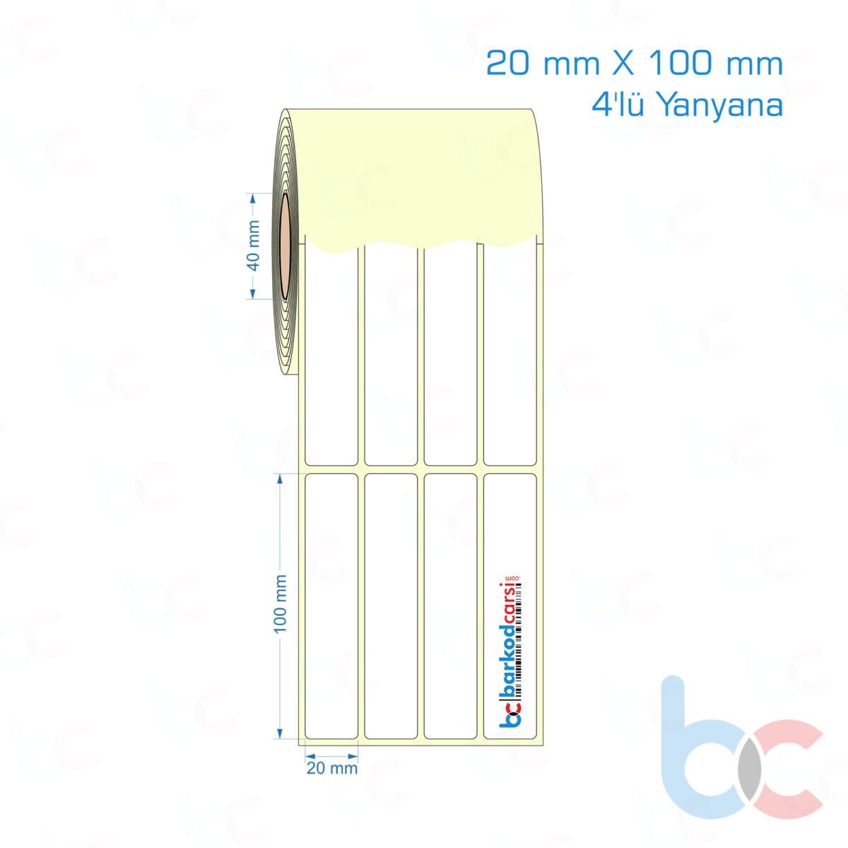 20X100 Mm 4'Lü Yanyana Etiket (Kuşe, Vellum, Eko / Lamine Termal) Fiyatları
