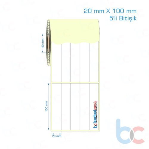 20x100 mm 5'li Bitişik Etiket (Kuşe, Vellum, Eko / Lamine Termal) Fiyatları