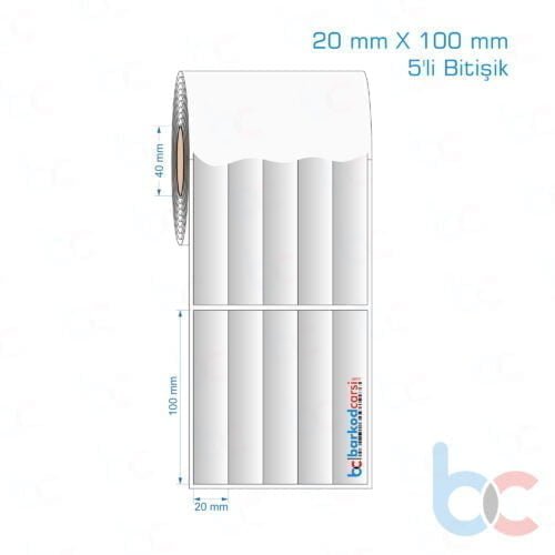 20x100 mm 5'li Bitişik Silvermat Etiket (Fiyatı)