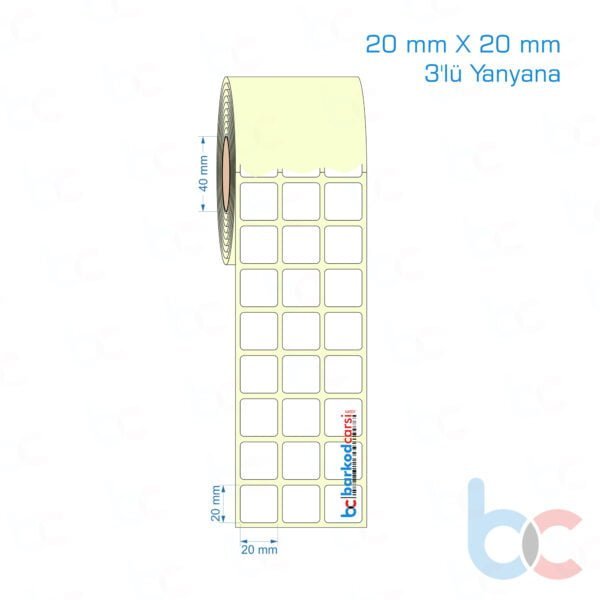 20x20 mm 3'lü Yanyana Etiket (Kuşe, Vellum, Eko / Lamine Termal) Fiyatları