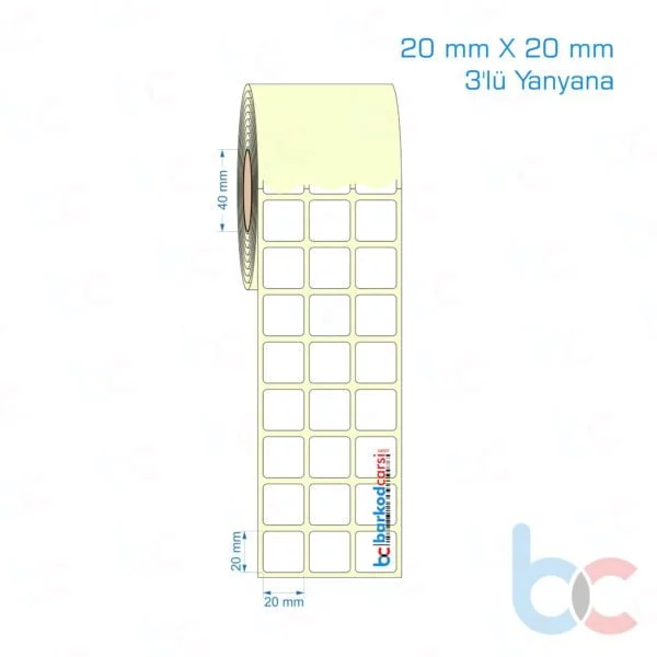 20x20 mm 3'lü Yanyana Etiket (Kuşe, Vellum, Eko / Lamine Termal) Fiyatları