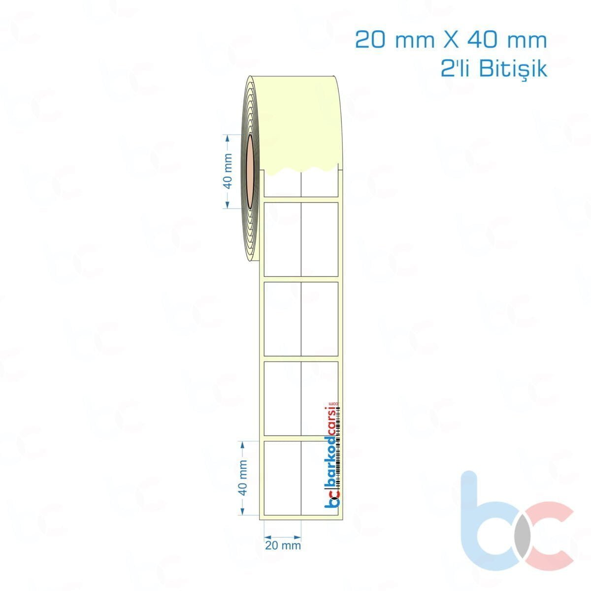20X40 Mm 2'Li Bitişik Hazır Rulo Barkod Etiketi (Yapışkanlı) Kuşe / Vellum / Termal Etiket Fiyatı 20X40 Mm 2'Li Bitişik Etiket (Kuşe, Vellum, Eko / Lamine Termal) Fiyatları
