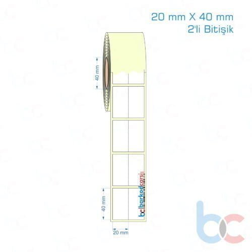 20x40 mm 2'li Bitişik Etiket (Kuşe, Vellum, Eko / Lamine Termal) Fiyatları