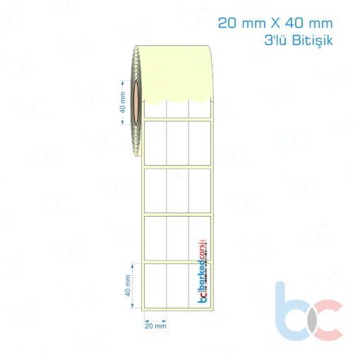 20x40 mm 3'lü Bitişik Etiket (Kuşe, Vellum, Eko / Lamine Termal) Fiyatları