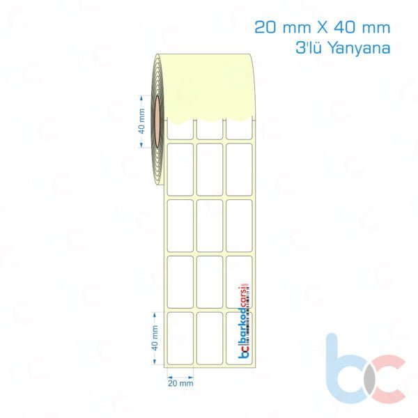 20x40 mm 3'lü Yanyana Etiket (Kuşe, Vellum, Eko / Lamine Termal) Fiyatları
