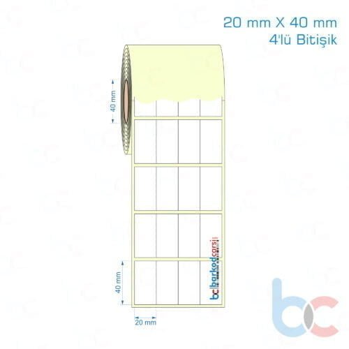 20x40 mm 4'lü Bitişik Etiket (Kuşe, Vellum, Eko / Lamine Termal) Fiyatları