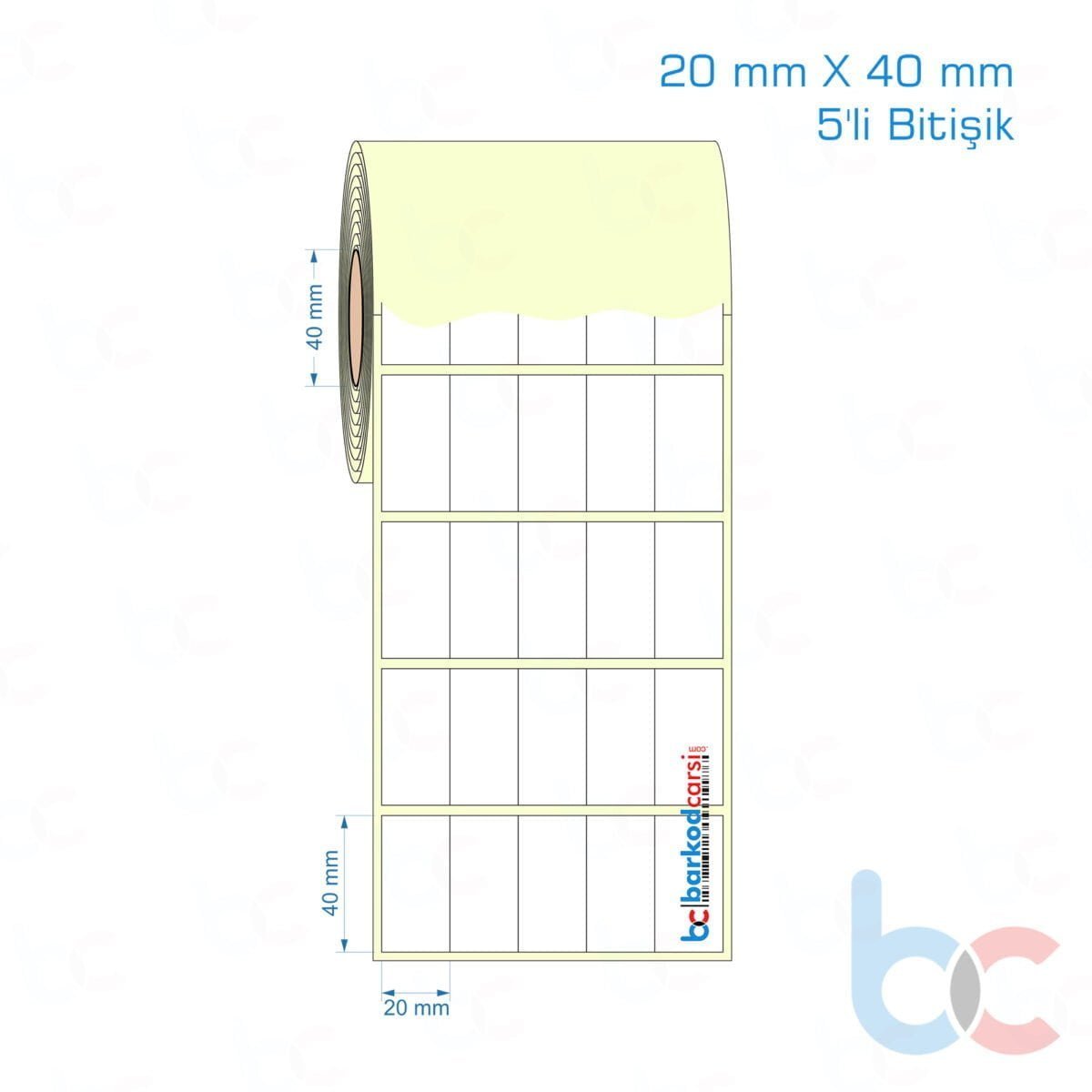 20X40 Mm 5'Li Bitişik Hazır Rulo Barkod Etiketi (Yapışkanlı) Kuşe / Vellum / Termal Etiket Fiyatı 20X40 Mm 5'Li Bitişik Etiket (Kuşe, Vellum, Eko / Lamine Termal) Fiyatları