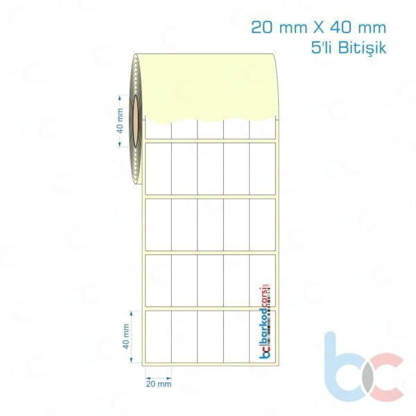 20x40 mm 5'li Bitişik Etiket (Kuşe, Vellum, Eko / Lamine Termal) Fiyatları