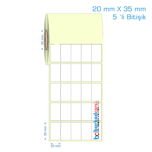 20x35 mm Kuşe / Vellum / Termal Etiket (5 'li Bitişik)