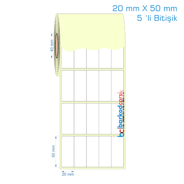 20x50 mm 5 'li Bitişik Etiket (Kuşe, Vellum, Eko / Lamine Termal) Fiyatları