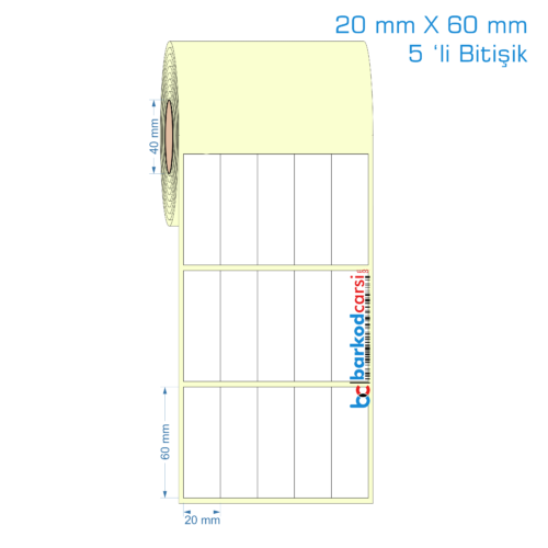 20x60 mm 5 'li Bitişik Etiket (Kuşe, Vellum, Eko / Lamine Termal) Fiyatları