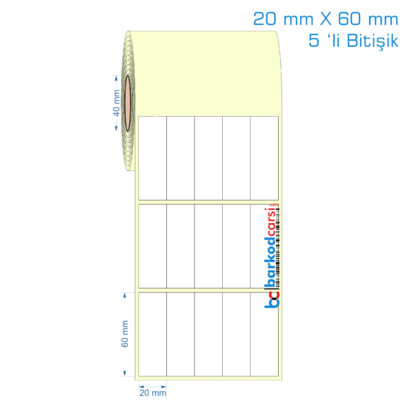 20x60 mm 5 'li Bitişik Etiket (Kuşe, Vellum, Eko / Lamine Termal) Fiyatları