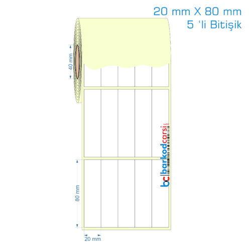 20x80 mm 5 'li Bitişik Etiket (Kuşe, Vellum, Eko / Lamine Termal) Fiyatları