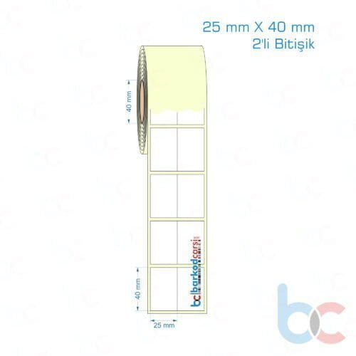 25x40 mm 2'li Bitişik Etiket (Kuşe, Vellum, Eko / Lamine Termal) Fiyatları