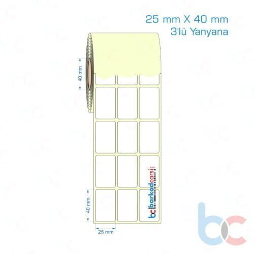 25x40 mm 3'lü Yanyana Etiket (Kuşe, Vellum, Eko / Lamine Termal) Fiyatları