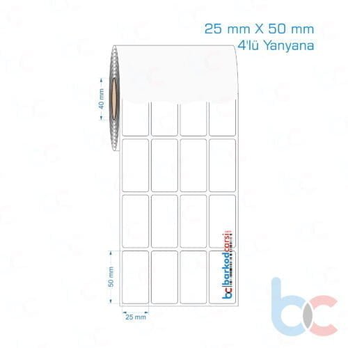 25x50 mm 4'lü Yanyana Opak / Mat PP, Fastyre Etiket (Fiyatları)