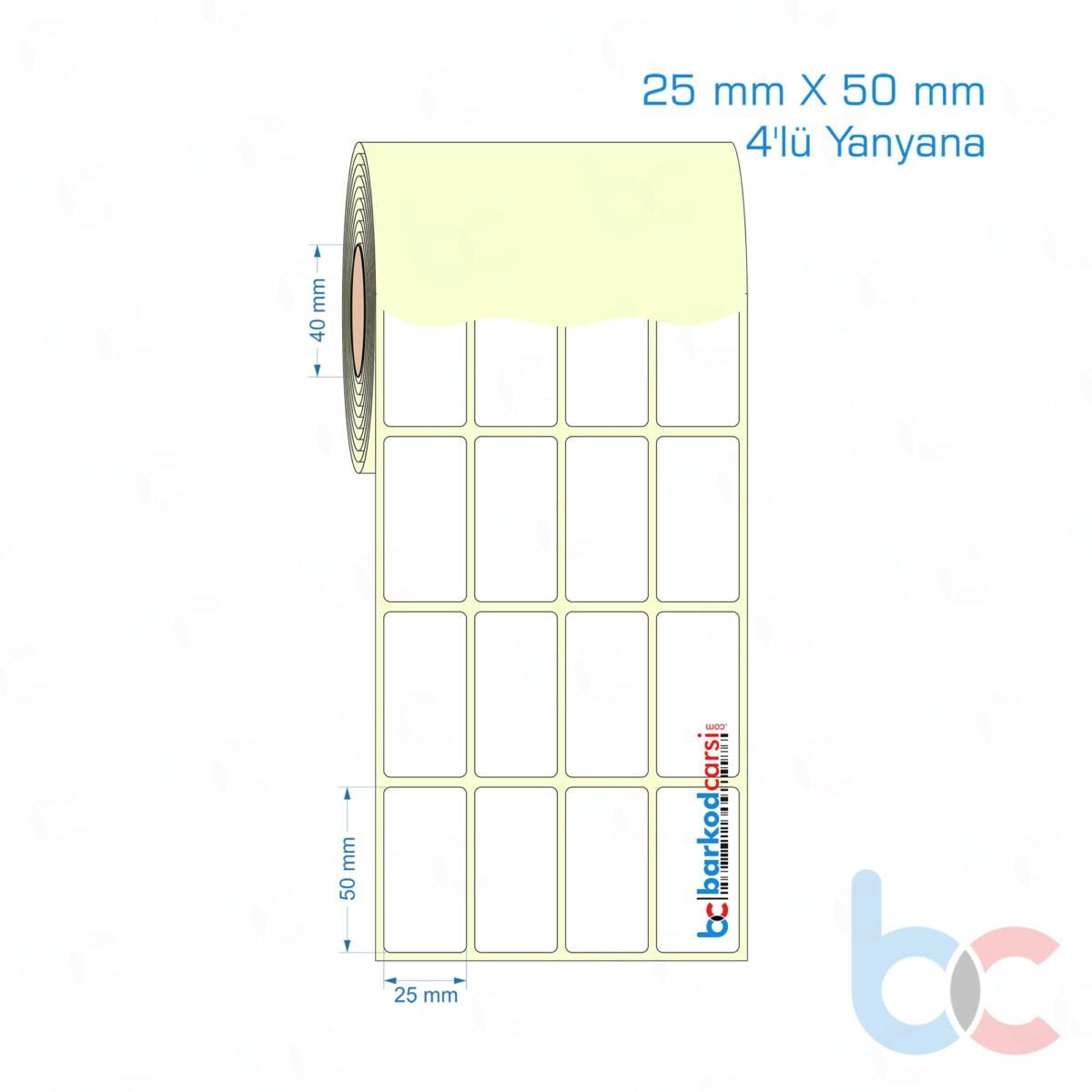 25X50 Mm 4'Lü Yanyana Hazır Rulo Barkod Etiketi (Yapışkanlı) Kuşe / Vellum / Termal Etiket Fiyatı 25X50 Mm 4'Lü Yanyana Etiket (Kuşe, Vellum, Eko / Lamine Termal) Fiyatları