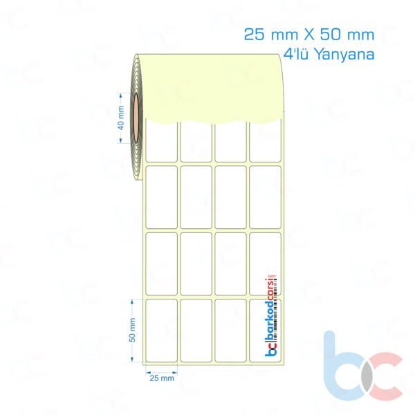 25x50 mm 4'lü Yanyana Etiket (Kuşe, Vellum, Eko / Lamine Termal) Fiyatları