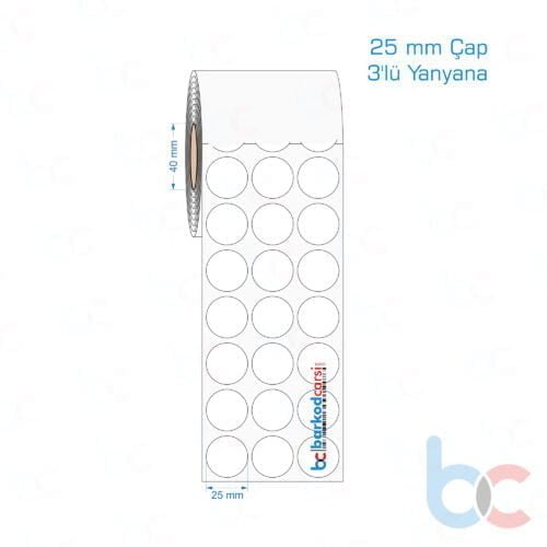 25 mm Çap 3'lü Yanyana Opak / Mat PP, Fastyre Etiket (Fiyatları)