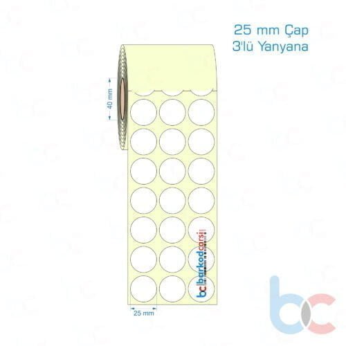 25 mm Çap 3'lü Yanyana Etiket (Kuşe, Vellum, Eko / Lamine Termal) Fiyatları