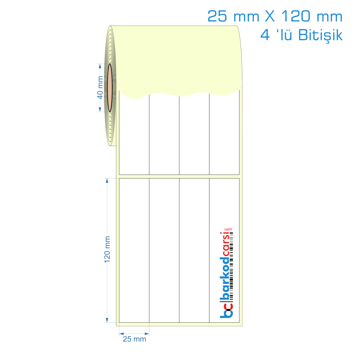 25X120 Mm 4 'Lü Bitişik Hazır Rulo Barkod Etiketi (Yapışkanlı) Kuşe / Vellum / Termal Etiket Fiyatı 25X120 Mm 4 'Lü Bitişik Etiket (Kuşe, Vellum, Eko / Lamine Termal) Fiyatları