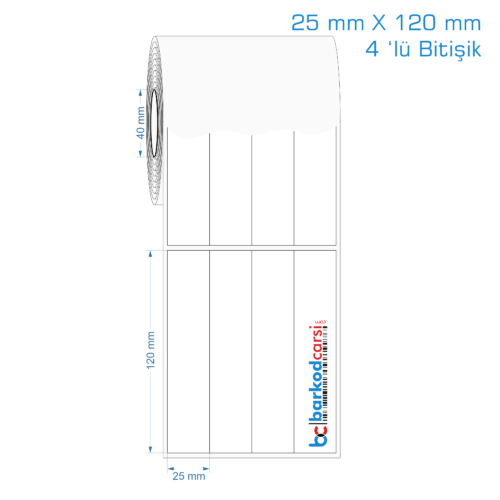 25x120 mm 4 'lü Bitişik Opak / Mat PP, Fastyre Etiket (Fiyatları)