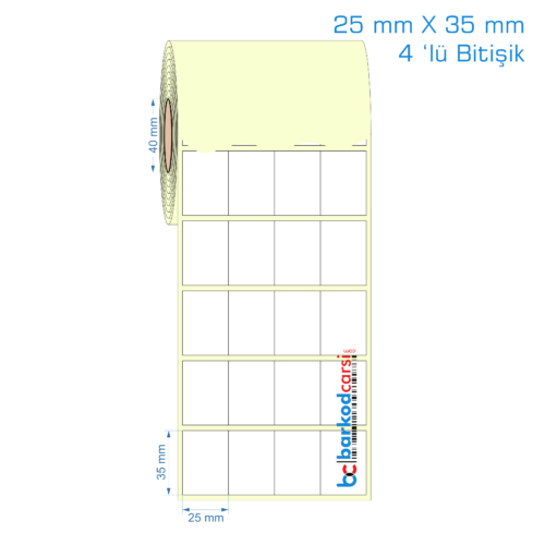 25x35 mm 4 'lü Bitişik Etiket (Kuşe, Vellum, Eko / Lamine Termal) Fiyatları