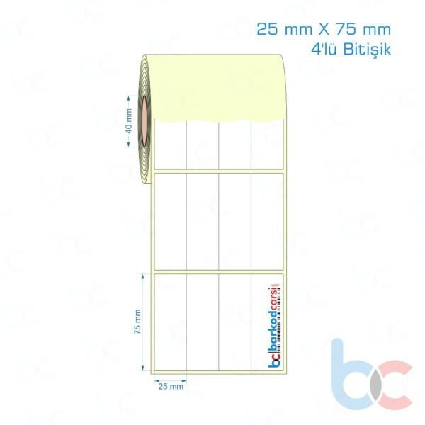 25x75 mm 4'lü Bitişik Etiket (Kuşe, Vellum, Eko / Lamine Termal) Fiyatları