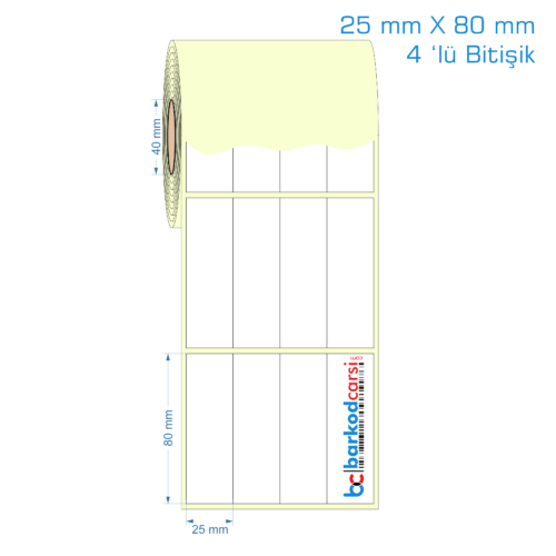 25x80 mm 4 'lü Bitişik Etiket (Kuşe, Vellum, Eko / Lamine Termal) Fiyatları