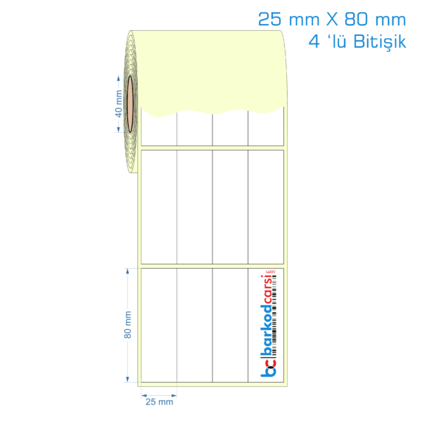 25x80 mm 4 'lü Bitişik Etiket (Kuşe, Vellum, Eko / Lamine Termal) Fiyatları