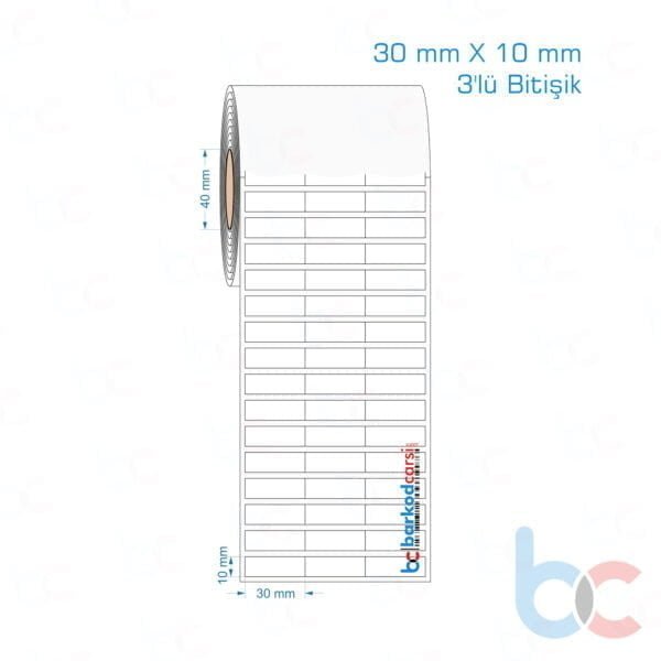 30x10 mm 3'lü Bitişik Opak / Mat PP, Fastyre Etiket (Fiyatları)