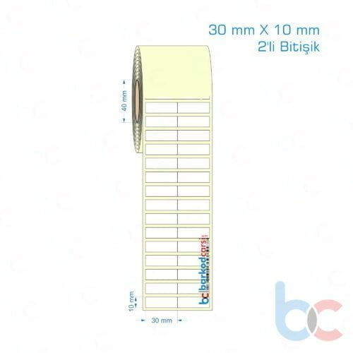 30x10 mm 2'li Bitişik Etiket (Kuşe, Vellum, Eko / Lamine Termal) Fiyatları