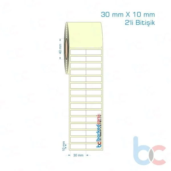 30x10 mm 2'li Bitişik Etiket (Kuşe, Vellum, Eko / Lamine Termal) Fiyatları