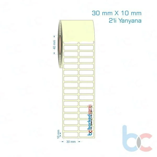 30x10 mm 2'li Yanyana Etiket (Kuşe, Vellum, Eko / Lamine Termal) Fiyatları