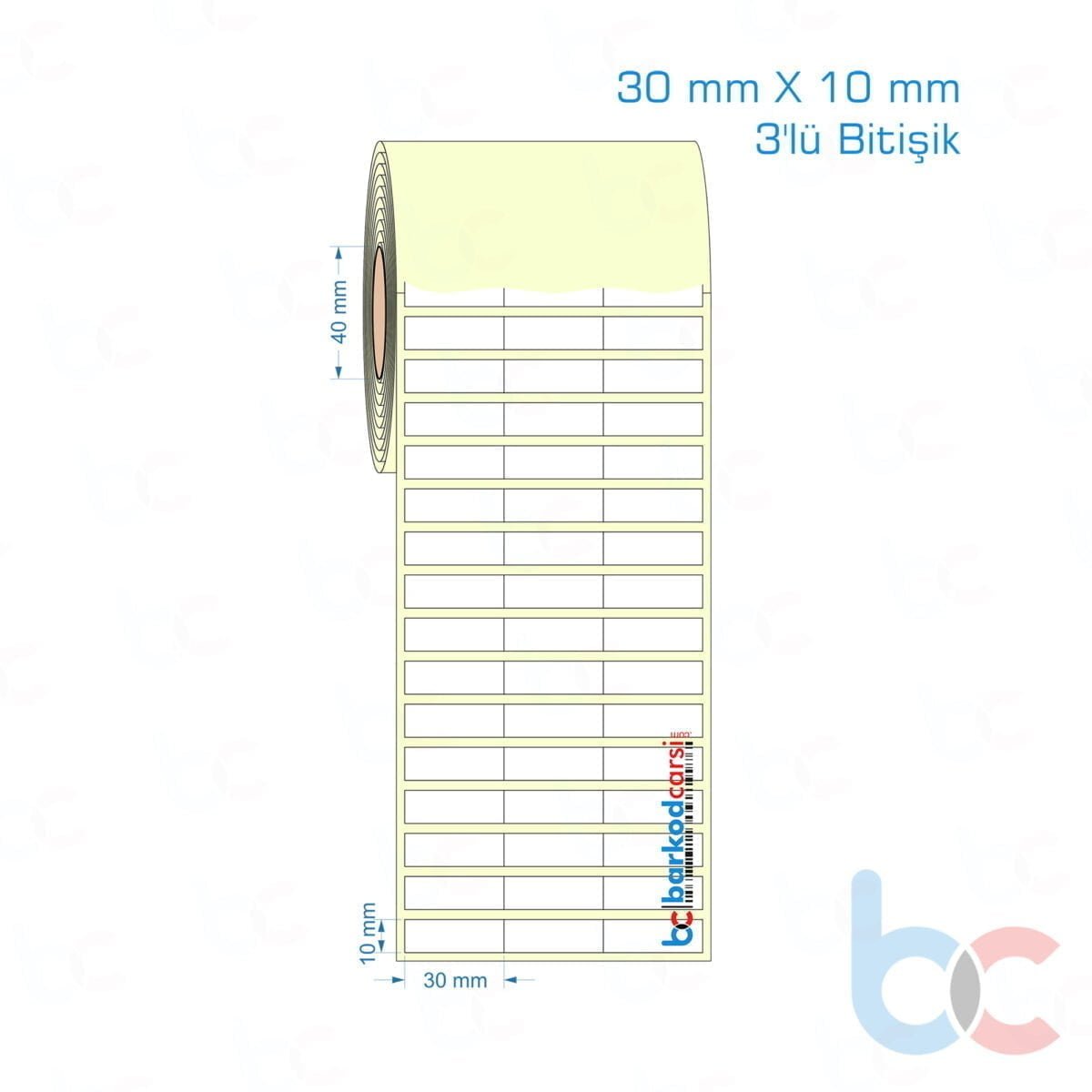 30X10 Mm 3'Lü Bitişik Hazır Rulo Barkod Etiketi (Yapışkanlı) Kuşe / Vellum / Termal Etiket Fiyatı 30X10 Mm 3'Lü Bitişik Etiket (Kuşe, Vellum, Eko / Lamine Termal) Fiyatları