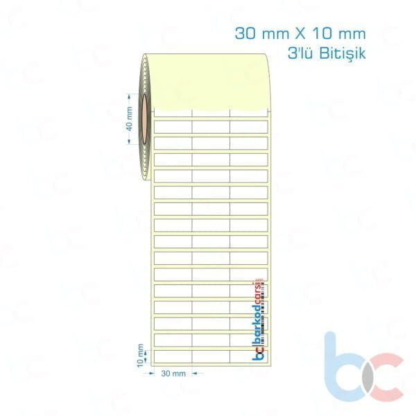 30x10 mm 3'lü Bitişik Etiket (Kuşe, Vellum, Eko / Lamine Termal) Fiyatları