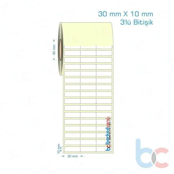 30x10 mm 3'lü Bitişik Etiket (Kuşe, Vellum, Eko / Lamine Termal) Fiyatları
