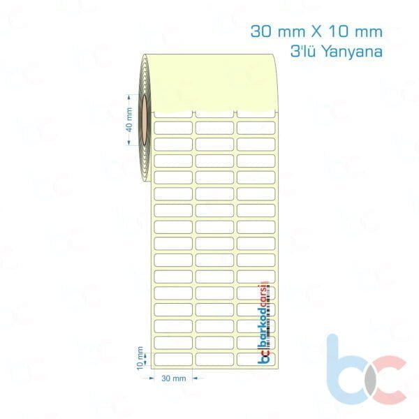30x10 mm 3'lü Yanyana Etiket (Kuşe, Vellum, Eko / Lamine Termal) Fiyatları