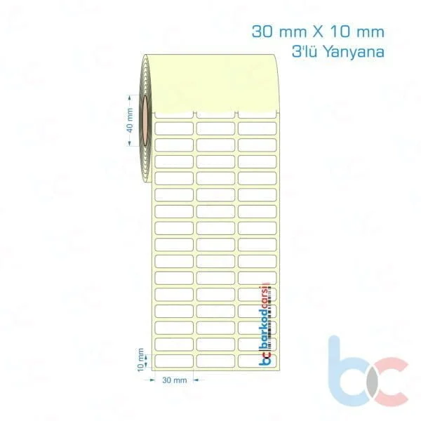 30x10 mm 3'lü Yanyana Etiket (Kuşe, Vellum, Eko / Lamine Termal) Fiyatları