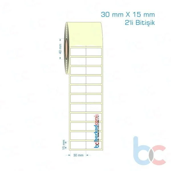 30x15 mm 2'li Bitişik Etiket (Kuşe, Vellum, Eko / Lamine Termal) Fiyatları