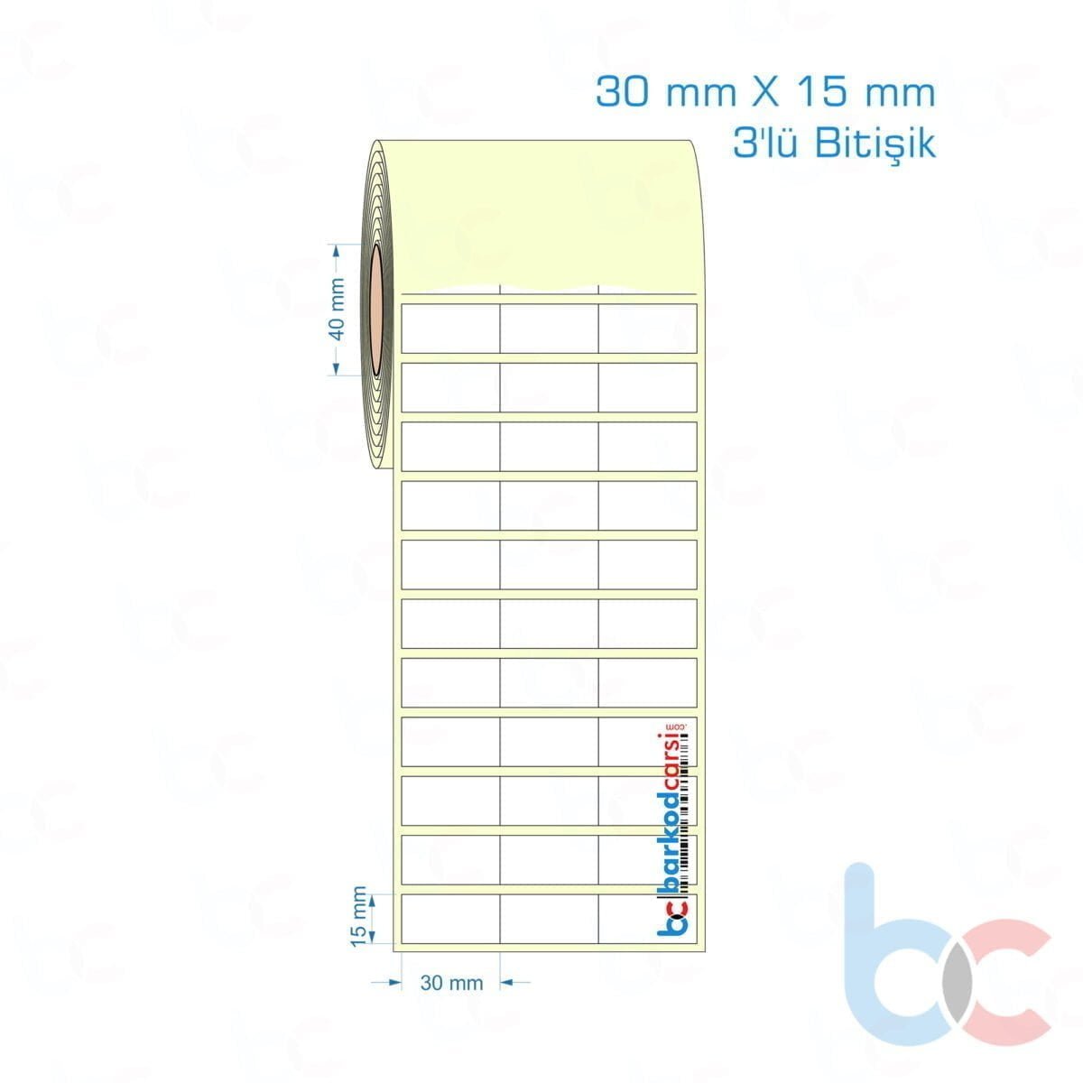 30X15 Mm 3'Lü Bitişik Hazır Rulo Barkod Etiketi (Yapışkanlı) Kuşe / Vellum / Termal Etiket Fiyatı 30X15 Mm 3'Lü Bitişik Etiket (Kuşe, Vellum, Eko / Lamine Termal) Fiyatları