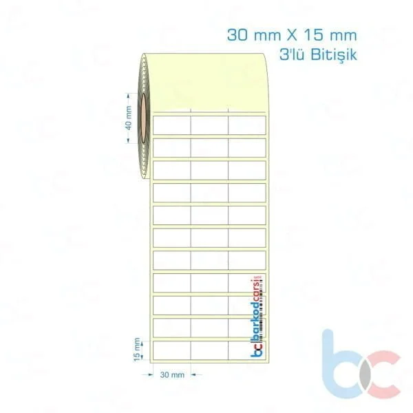 30x15 mm 3'lü Bitişik Etiket (Kuşe, Vellum, Eko / Lamine Termal) Fiyatları