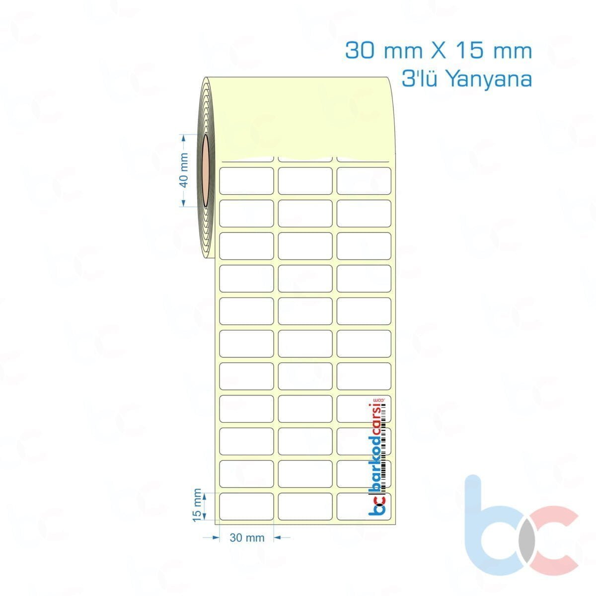 30X15 Mm 3'Lü Yanyana Hazır Rulo Barkod Etiketi (Yapışkanlı) Kuşe / Vellum / Termal Etiket Fiyatı 30X15 Mm 3'Lü Yanyana Etiket (Kuşe, Vellum, Eko / Lamine Termal) Fiyatları