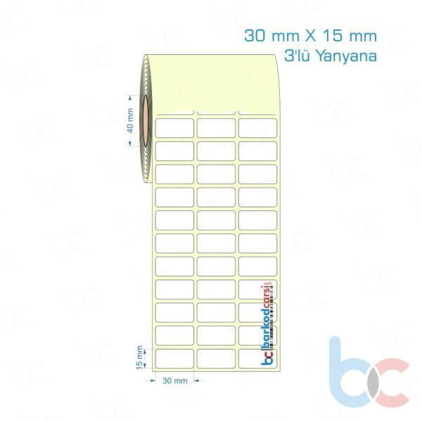 30x15 mm 3'lü Yanyana Etiket (Kuşe, Vellum, Eko / Lamine Termal) Fiyatları